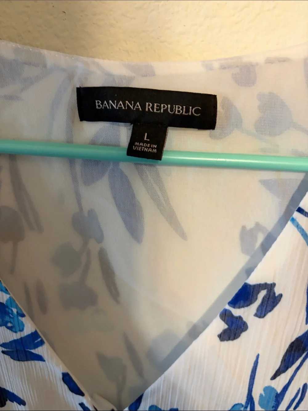 Banana Republic White Blouse with Blue Floral Print